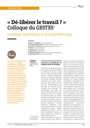 « Dé-libérer le travail ? » Colloque du GESTES. La Plaine Saint-Denis, 21-22 novembre 2019 | MIAS A.