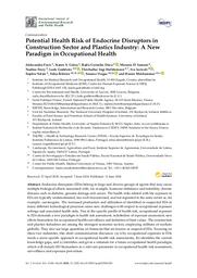 Potential health risk of endocrine disruptors in construction sector and plastics industry : a new paradigm in occupational health. = (Risque potentiel pour la santé des perturbateurs endocriniens dans le secteur de la construction et l'industrie des plastiques : nouveau paradigme en santé au travail). | FUCIC A.