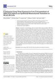 Continuous long-term exposure to low concentrations of MWCNTs induces an epithelial-mesenchymal transition in BEAS-2B cells. = (L’exposition à long terme des cellules BEAS-2B à de faibles concentrations de MWCNT est responsable de l’induction de la transition épithélio-mésenchymateuse). | BARTHEL H.