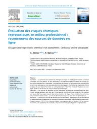Evaluation des risques chimiques reprotoxiques en milieu professionnel : recensement des sources de données en ligne.. 82 | BIRRER C.
