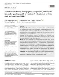 Identification of socio-demographic, occupational, and societal factors for guiding suicide prevention : a cohort study of Swiss male workers (2000-2014). = (Identification des facteurs sociodémographiques, professionnels et sociétaux pour guider la prévention du suicide : une étude de cohorte de travailleurs suisses de sexe masculin (2000-2014)). | GUSEVA CANU I.