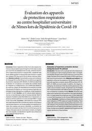 Evaluation des appareils de protection respiratoire au centre hospitalier universitaire de Nîmes lors de l’épidémie de Covid-19.. 29 | ORY J.