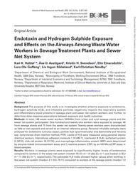 Endotoxin and hydrogen sulphide exposure and effects on the airways among waste water workers in sewage treatment plants and sewer net system. = (Exposition aux endotoxines et au sulfure d'hydrogène et effets sur les voies respiratoires chez les travailleurs des stations d'épuration et du réseau d'égouts). | HELDAL K.K.