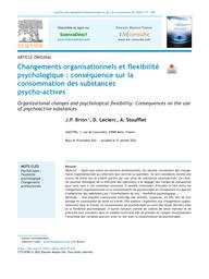 Changements organisationnels et flexibilité psychologique : conséquence sur la consommation des substances psycho-actives.. 83 | BRION J.P.