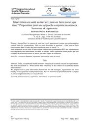 Intervention en santé au travail : peut-on faire mieux que rien ? Proposition pour une approche conjointe ressources humaines et ergonomie. = Extrait de : L'ergonomie à quelles échelles ? 53e Congrès de la Société d’ergonomie de langue française (SELF). Bordeaux, 3-5 octobre 2018. | ABORD DE CHATILLON E.