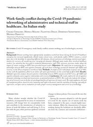 Work-family conflict during the Covid-19 pandemic : teleworking of administrative and technical staff in healthcare. An Italian study. = (Conflit travail-famille pendant la pandémie de Covid-19 : télétravail du personnel administratif et technique dans le secteur de la santé. Etude italienne). 112 | GHISLIERI C.