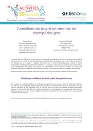 Conditions de travail en abattoir de palmipèdes gras. = Extrait de : L'activité et ses frontières : penser et agir sur les transformations de nos sociétés. 55e Congrès de la Société d’ergonomie de langue française (SELF). [S. l.], 11-13 janvier 2021. | PISANI P.