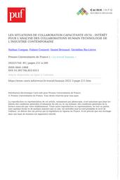 Les situations de collaboration capacitante (ECS) : intérêt pour l’analyse des collaborations humain-technologie de l’industrie contemporaine.. 85 | COMPAN N.