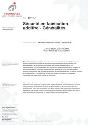 Sécurité en fabrication additive. Généralités. | DELLEA O.