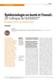 Epidémiologie en Santé et Travail : 20e colloque de l'ADEREST. Roubaix, 20 et 21 octobre 2022 | PONS R.