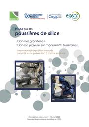 Etude sur les poussières de silice. Dans les graniteries. Dans la gravure sur monuments funéraires. Les niveaux d'exposition mesurés. Les actions de prévention à mettre en place. | 