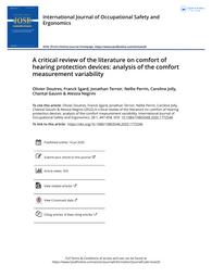 A critical review of the literature on comfort of hearing protection devices : analysis of the comfort measurement variability. = (Une revue critique de la littérature sur le confort des protections individuelles contre le bruit : analyse de la variabilité de la mesure du confort).. 28 | DOUTRES O.