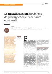 Le travail en 2040, modalités de pilotage et enjeux de santé et sécurité | MALENFER M.