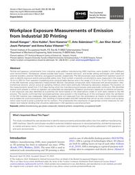 Workplace exposure measurements of emission from industrial 3D printing. = (Mesures d'exposition sur le lieu de travail des émissions provenant de l'impression 3D industrielle).. 67 | KANGAS A.