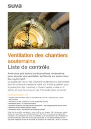 Ventilation des chantiers souterrains. Liste de contrôle. | 